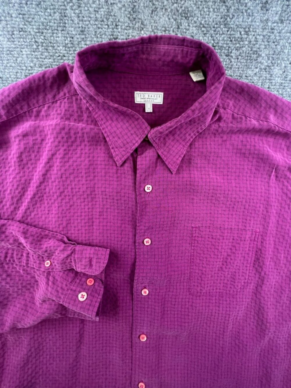 Ted Baker London Mens Long Sleeve Button Up Shirt Size 4 Purple Check Polynosic